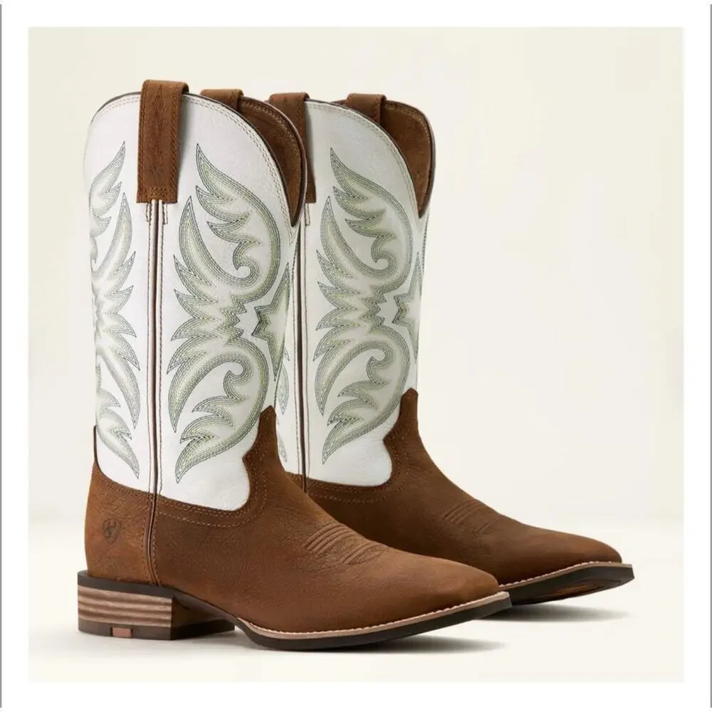 Ariat Men's Ricochet Wide Square Toe Cowboy Boot Brown White Size 8.5D NWT
